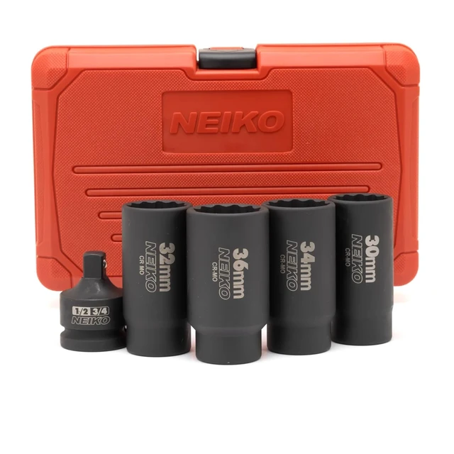 Alt view image 4 of 7 - 02530A 5 Piece 12 Point Socket Set 1/2 Drive, Lug Nut Remover, Spindle Nut Socket, Axle Nut Socket Set, Metric 30mm - 36mm Socket 1/2 Drive Impact Set, Cr-Mo Impact Adapter, 3/4" - 1/2 Reducer