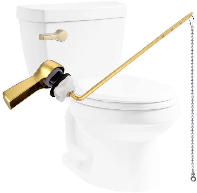Main image of Universal Metal Front Mount Flush Toilet Handle Kit, Brushed Gold Solid Brass Toilet Flush Tank Lever with Stainless Steel Adjustable Flapper Chains, Side Tank Toilet Handle for Most Toilets