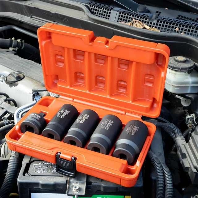 Alt view image 7 of 7 - 02530A 5 Piece 12 Point Socket Set 1/2 Drive, Lug Nut Remover, Spindle Nut Socket, Axle Nut Socket Set, Metric 30mm - 36mm Socket 1/2 Drive Impact Set, Cr-Mo Impact Adapter, 3/4" - 1/2 Reducer