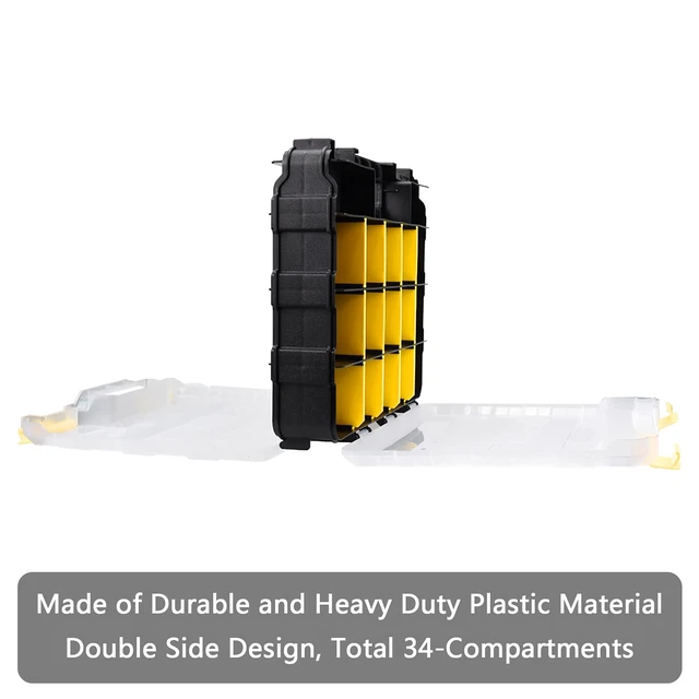 Alt view image 3 of 7 - Tools Box Organizer Double Side 34 Compartments Hardware Organizers with Removable Plastic Dividers for Screws Nuts Nails