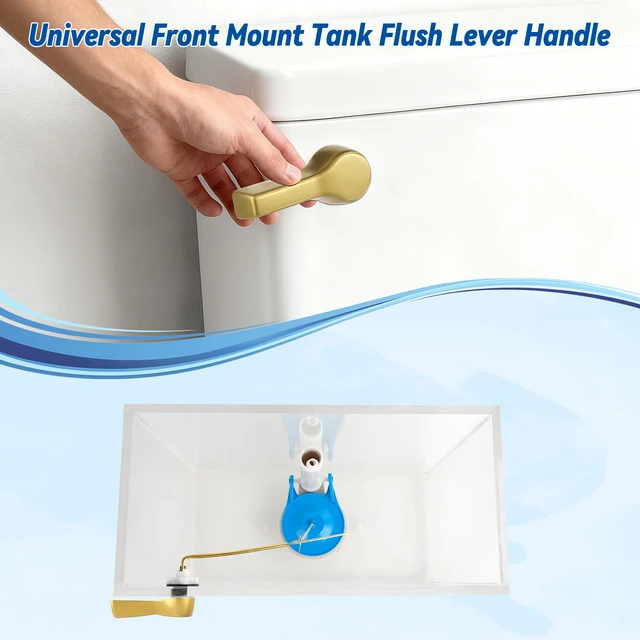 Alt view image 4 of 7 - Universal Metal Front Mount Flush Toilet Handle Kit, Brushed Gold Solid Brass Toilet Flush Tank Lever with Stainless Steel Adjustable Flapper Chains, Side Tank Toilet Handle for Most Toilets