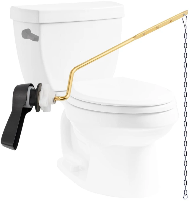 Main image of Universal Metal Side Mount Toilet Handle Kit, Oil Rubbed Bronze Solid Brass Toilet Flush Tank Lever with Stainless Steel Adjustable Flapper Chains, Side Tank Toilet Handle for Most Toilets