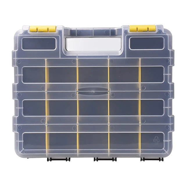 Alt view image 7 of 7 - Tools Box Organizer Double Side 34 Compartments Hardware Organizers with Removable Plastic Dividers for Screws Nuts Nails