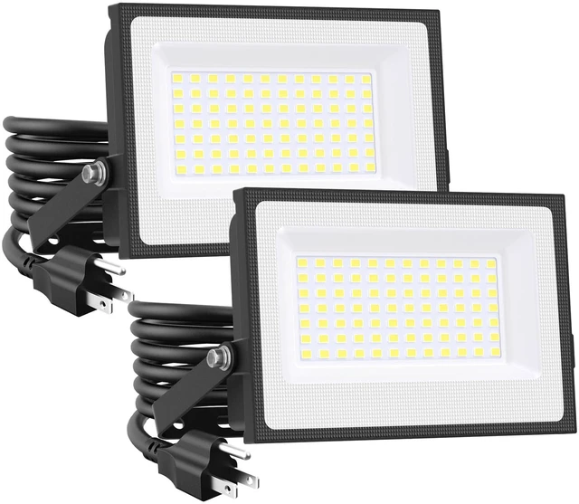 Main image of 80W Flood Lights Outdoor,8000lm Bright LED Work Light with Plug,Daylight White LED Flood Lighting, IP66 Waterproof Security Yard Lights for Garage Stadium 2 Pack