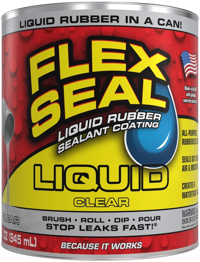 Main image of Rubber Sealant Coating, Waterproof, Clear, 32 oz Stops leaks fast, brush, roll, dip or pour on, UV resistant, prevents rust, corrosion, roof, basement, RV, gutters, masonry