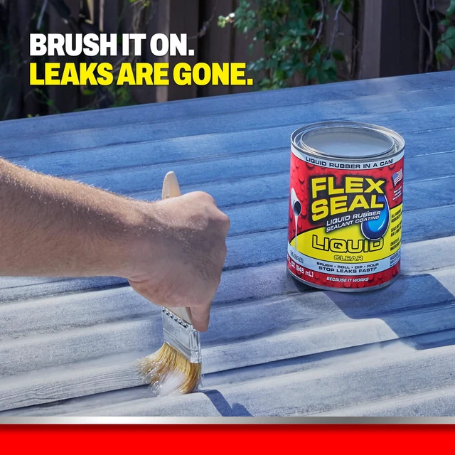 Alt view image 3 of 7 - Rubber Sealant Coating, Waterproof, Clear, 32 oz Stops leaks fast, brush, roll, dip or pour on, UV resistant, prevents rust, corrosion, roof, basement, RV, gutters, masonry