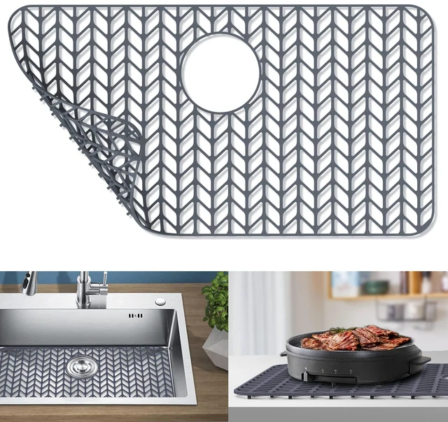 Main image of Sink Protectors for Kitchen Sink, 26''x 14'' Silicone Kitchen Sink Mat Grid for Bottom of Farmhouse Stainless Steel Porcelain Sink with Rear Drain (Grey)