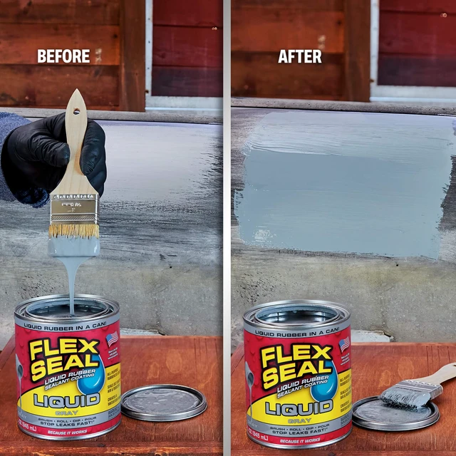 Alt view image 4 of 7 - Rubber Sealant Coating, Waterproof, Gray, 32 oz Stops leaks fast, brush, roll, dip or pour on, UV resistant, prevents rust, corrosion, roof, basement, RV, gutters, masonry