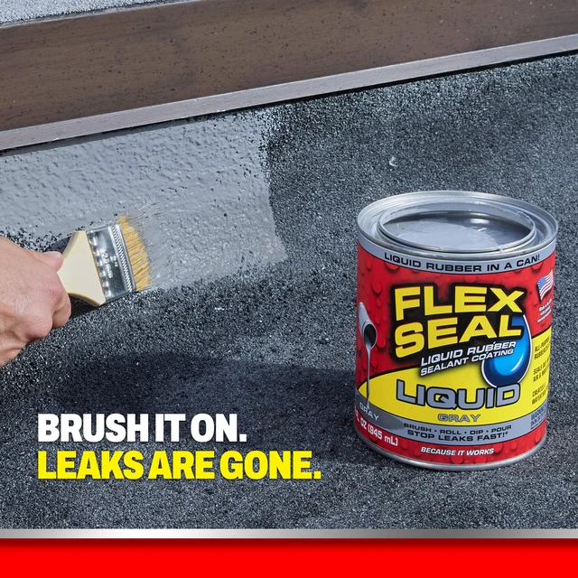 Alt view image 3 of 7 - Rubber Sealant Coating, Waterproof, Gray, 32 oz Stops leaks fast, brush, roll, dip or pour on, UV resistant, prevents rust, corrosion, roof, basement, RV, gutters, masonry