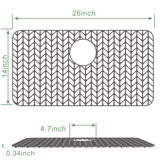 Alt view image 3 of 7 - Sink Protectors for Kitchen Sink, 26''x 14'' Silicone Kitchen Sink Mat Grid for Bottom of Farmhouse Stainless Steel Porcelain Sink with Rear Drain (Grey)