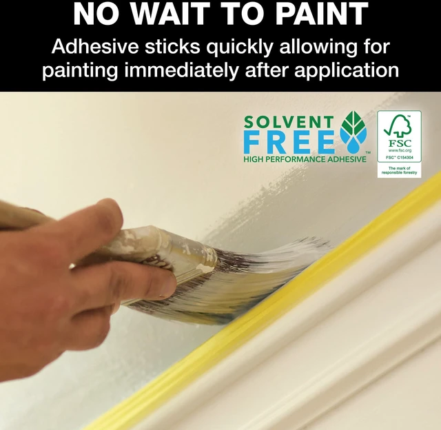 Alt view image 4 of 7 - Delicate Surface Painters Tape with PAINTBLOCK, 1.5 in Wide (1.41 in x 60 yd), Low Adhesion, Painting Tape Ideal for Freshly Painted Walls, Trim & Surfaces, Yellow, 4 Rolls (240662)