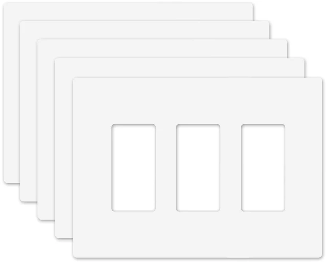 Main image of OVERSIZED Screwless Switch Plate - 5.5" x 7.63" - Jumbo 3 Gang Decorator GFCI Style - Unbreakable Polycarbonate - Three Gang Screwless Light Switch Cover Plate - Glossy White (5 Pack)