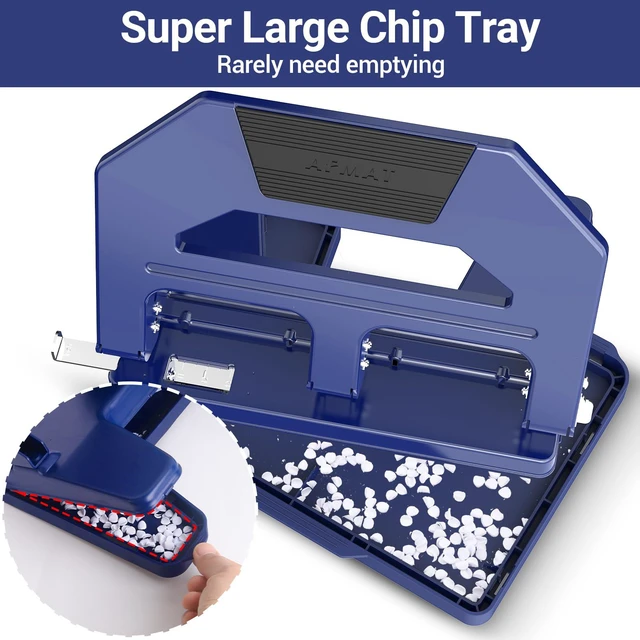 Alt view image 6 of 6 - Heavy Duty 3 Hole Puncher, 50-Sheet Paper Punch Heavy Duty, 50% Reduced Effort Three Hole Punch, 10K+ Uses, Metal Hole Puncher 3 Ring w/Large Tray, Bulit-in S.S. Paper Guide HPX4(Blue)