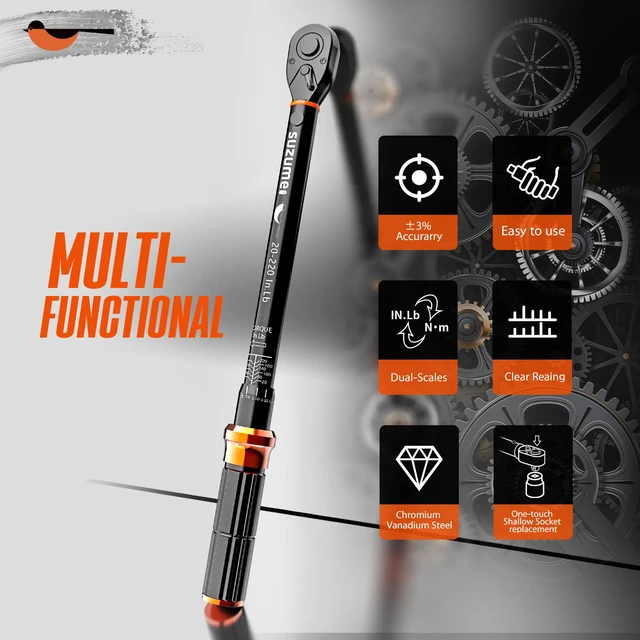 Alt view image 7 of 7 - Inch Pound Torque Wrench 1/4 Drive Click 20-220 In.Lb / 2.3-24.9 N.m ±3% Accuracy Dual-Direction CR-V 72-tooth Dual-Scale for MTB Bicycle, Bike, Small Equipment, Motorcycle Repair