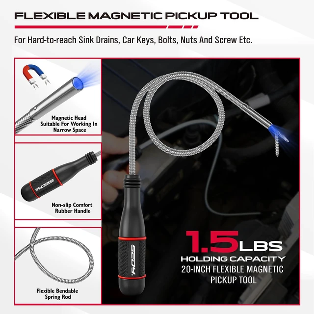 Alt view image 4 of 7 - 6-Piece Telescoping Magnetic Pickup Tools Set: 31in Portable Magnetic Pickup Stick, 25in Pen-Style Magnetic Pickup Tool, 20in Flexible Bendable Spring Magnet Stick with 4in 9in Magnet Parts Tray
