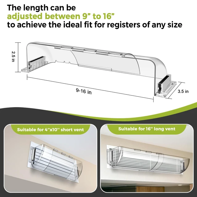 Alt view image 3 of 6 - 9-15.5 Inch Adjustable Air Vent Deflectors, Magnetic Air & Heat Deflector 2 Pack Clear Magnetic Air & Heat Deflector for Sidewall, Ceiling Registers and Vents