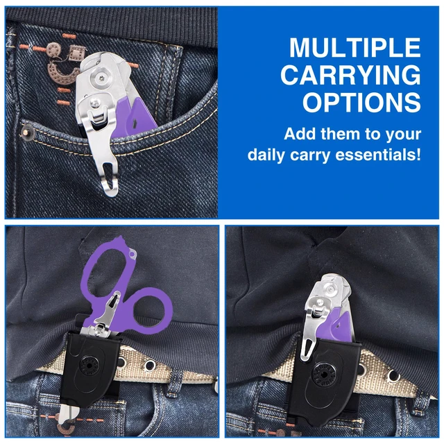 Alt view image 7 of 7 - Heavy Duty 6 in 1 Multifunctional Trauma Shears Foldable | Stainless Steel emergency response scissors | Survival Shears with Holster | Medical Trauma shears Tactical With Strap Cutter | Purple