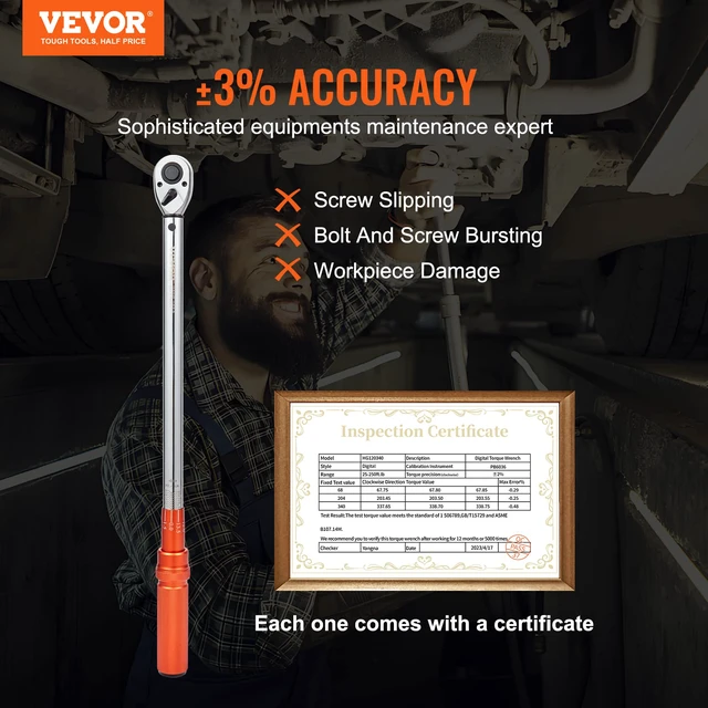 Alt view image 2 of 7 - 1/2-inch Drive Click Torque Wrench 25-250ft.lb/34-340n.m, Dual-Direction Adjustable Torque Wrench Set with Mechanical Dual Range Scales and Adapters Extension Rod