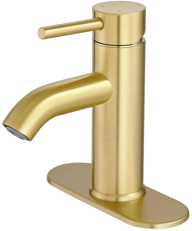 Main image of Bathroom Faucet Brushed Gold Modern Bathroom Sink Faucet, Single Handle Faucet for Sink, Vanity, RV, Lavatory, Suitable for 1 or 3 Holes, with Supply Deck Plate and Hose