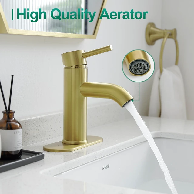 Alt view image 2 of 7 - Bathroom Faucet Brushed Gold Modern Bathroom Sink Faucet, Single Handle Faucet for Sink, Vanity, RV, Lavatory, Suitable for 1 or 3 Holes, with Supply Deck Plate and Hose