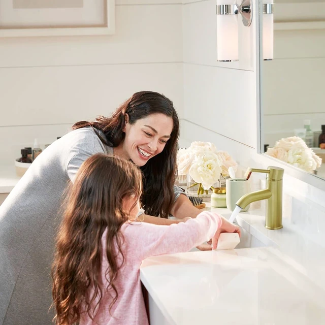 Alt view image 7 of 7 - Bathroom Faucet Brushed Gold Modern Bathroom Sink Faucet, Single Handle Faucet for Sink, Vanity, RV, Lavatory, Suitable for 1 or 3 Holes, with Supply Deck Plate and Hose