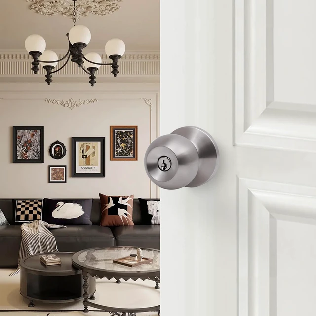 Alt view image 3 of 7 - 3 Pack Door Knobs with Lock and Key,All Keyed Same Entry Door Knob, Exterior and Interior Door Lock, Door Handle Satin Nickel