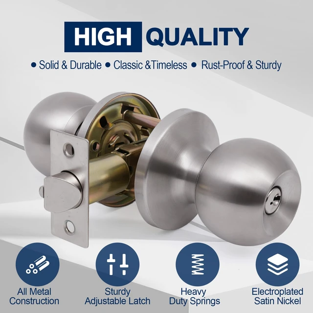 Alt view image 2 of 7 - 3 Pack Door Knobs with Lock and Key,All Keyed Same Entry Door Knob, Exterior and Interior Door Lock, Door Handle Satin Nickel