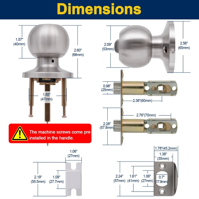 Alt view image 6 of 7 - 3 Pack Door Knobs with Lock and Key,All Keyed Same Entry Door Knob, Exterior and Interior Door Lock, Door Handle Satin Nickel