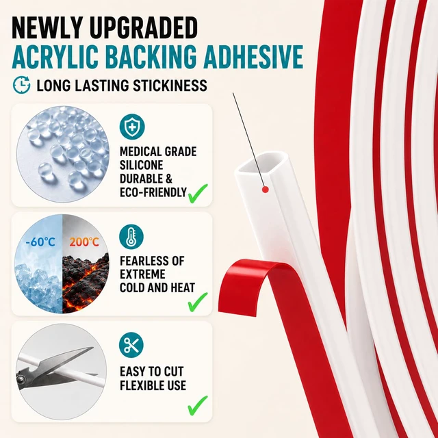 Alt view image 3 of 6 - 20FT Weather Stripping Door Seal, Self-Adhesive Silicone D-Shaped Seal Strip for Door Frame & Window Gaps, Soundproof Insulation Gap Filler