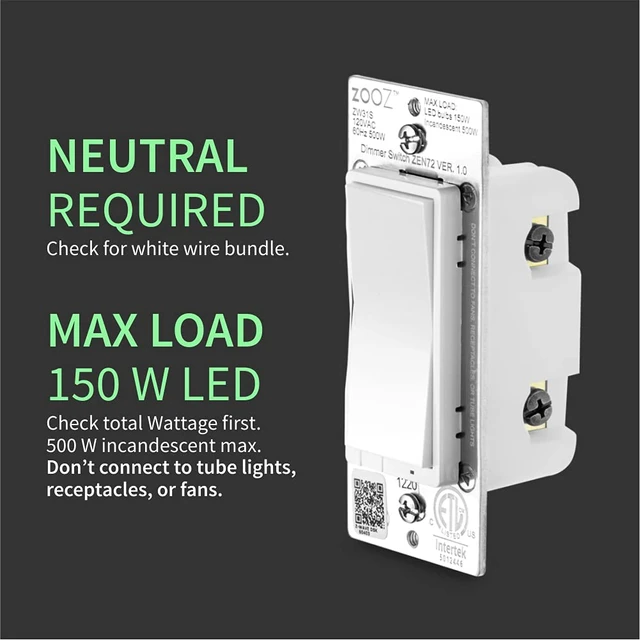 Alt view image 3 of 6 - 800 Series Z-Wave Long Range Dimmer Switch ZEN72 800LR, White | Direct 3-Way (No Add-On Switch Needed) | Z-Wave Hub Required