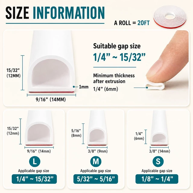 Alt view image 5 of 6 - 20FT Weather Stripping Door Seal, Self-Adhesive Silicone D-Shaped Seal Strip for Door Frame & Window Gaps, Soundproof Insulation Gap Filler