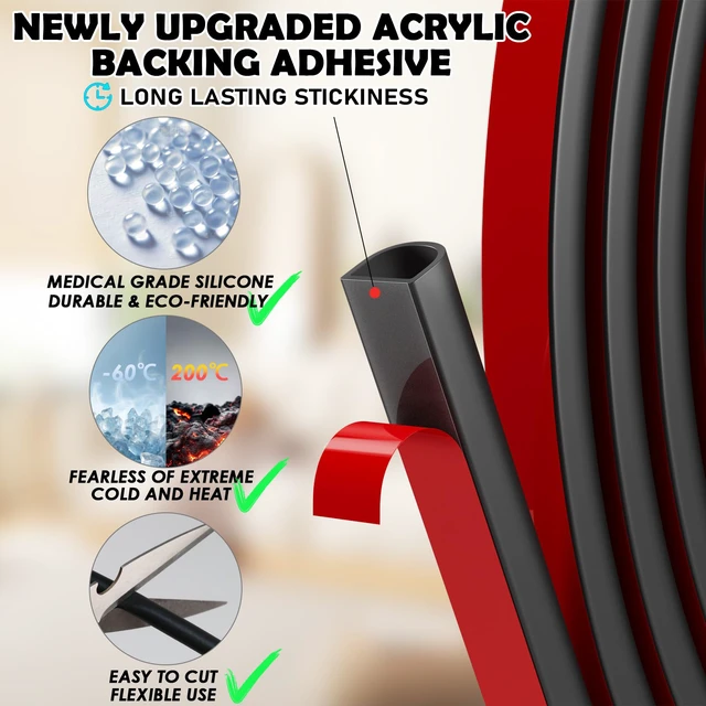 Alt view image 3 of 6 - 40FT Weather Stripping Door Seal, Self-Adhesive Silicone D-Shaped Seal Strip for Door Frame & Window Gaps, Soundproof Insulation Gap Filler