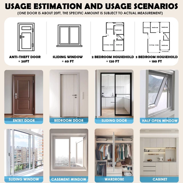 Alt view image 6 of 6 - 40FT Weather Stripping Door Seal, Self-Adhesive Silicone D-Shaped Seal Strip for Door Frame & Window Gaps, Soundproof Insulation Gap Filler