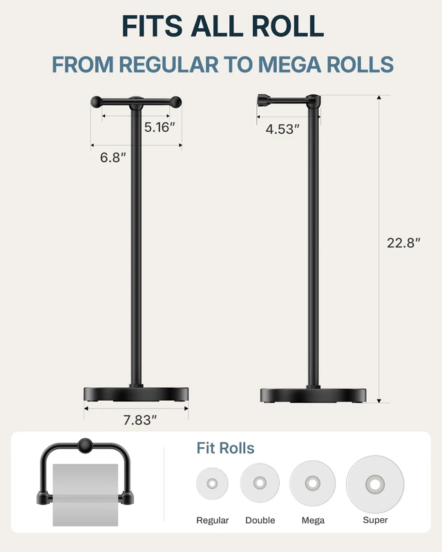 Alt view image 7 of 7 - Toilet Paper Holder Stand, Modern Bathroom Free Standing Toilet Paper Roll Holder, Stainless Steel Tissue Rack, Rust-Proof & Heavy Stable Base (Matte Black)