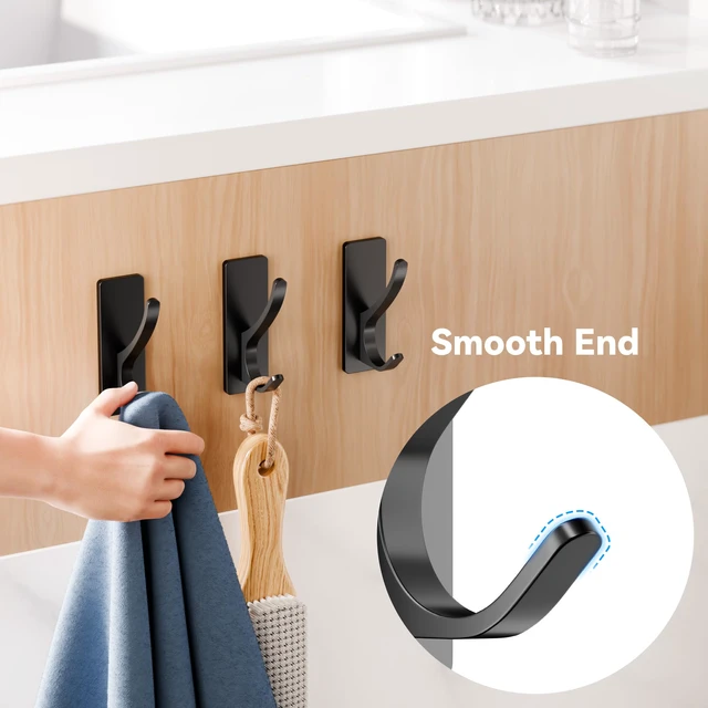 Alt view image 3 of 6 - 10-Pack Self Adhesive Towel Hooks: Extra Strong 13LB, Stainless Hook for Hanging Loofah, Towels, Coat, Bath Robe Bathroom Shower, Black