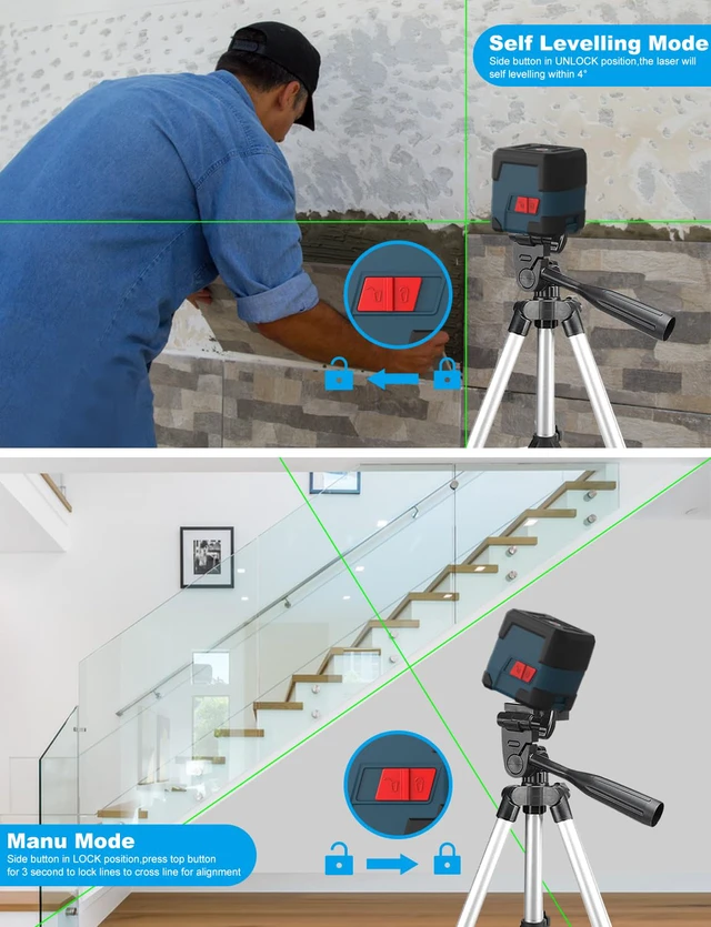 Alt view image 3 of 7 - Laser Level, Cross Line Laser with Self-Leveling, Vertical and Horizontal Line, Rotatable 360 Degree, Carrying Pouch, Battery Included (Green)