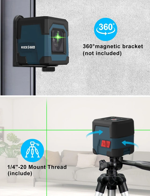 Alt view image 4 of 7 - Laser Level, Cross Line Laser with Self-Leveling, Vertical and Horizontal Line, Rotatable 360 Degree, Carrying Pouch, Battery Included (Green)