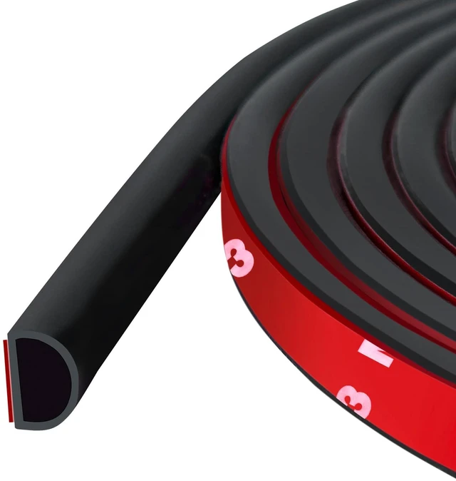 Main image of Weather Stripping Door Seal Self Adhesive Door Weather Strip Silicone D Shaped Seal Strip for Door Frame/Window Seal, 20FT, Black Color (9/16" W × 15/32" T)