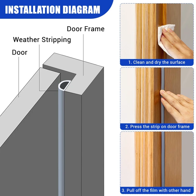Alt view image 3 of 7 - Weather Stripping Door Seal, Self Adhesive Silicone D Shaped Weather Strip, Door Seal Strip for Door Frame/Window Seal, 20Ft, Grey (9/16" W × 15/32" T)