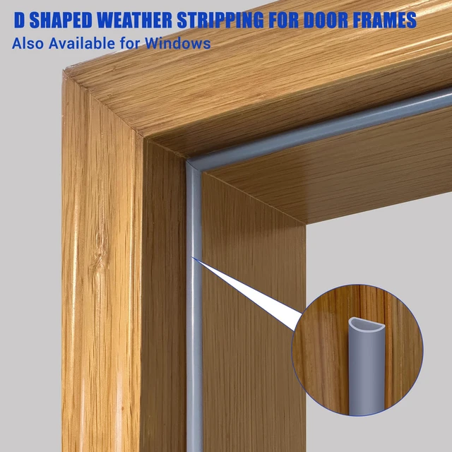 Alt view image 4 of 7 - Weather Stripping Door Seal, Self Adhesive Silicone D Shaped Weather Strip, Door Seal Strip for Door Frame/Window Seal, 20Ft, Grey (9/16" W × 15/32" T)