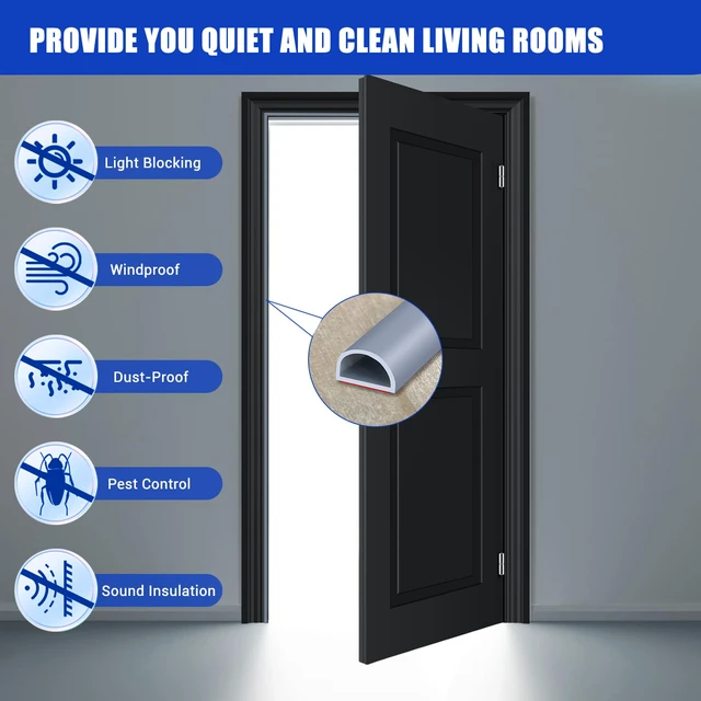 Alt view image 7 of 7 - Weather Stripping Door Seal, Self Adhesive Silicone D Shaped Weather Strip, Door Seal Strip for Door Frame/Window Seal, 20Ft, Grey (9/16" W × 15/32" T)