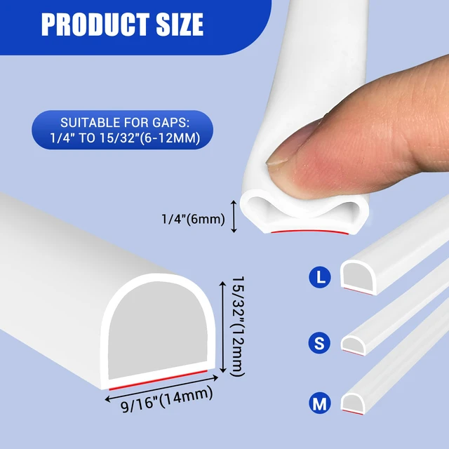 Alt view image 2 of 7 - Weather Stripping Door Seal Self Adhesive Weather Strip Silicone D Shaped Door Seal Strip for Door Frame/Window Seal, 20FT, White Color (9/16" W × 15/32" T)
