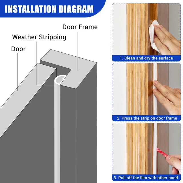 Alt view image 3 of 7 - Weather Stripping Door Seal Self Adhesive Weather Strip Silicone D Shaped Door Seal Strip for Door Frame/Window Seal, 20FT, White Color (9/16" W × 15/32" T)