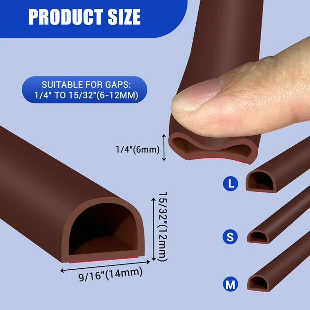 Alt view image 2 of 7 - Weather Stripping Door Seal Self Adhesive Weather Strip Silicone D Shaped Door Seal Strip for Door Frame/Window Seal, 20Ft, Brown (9/16" W × 15/32" T)