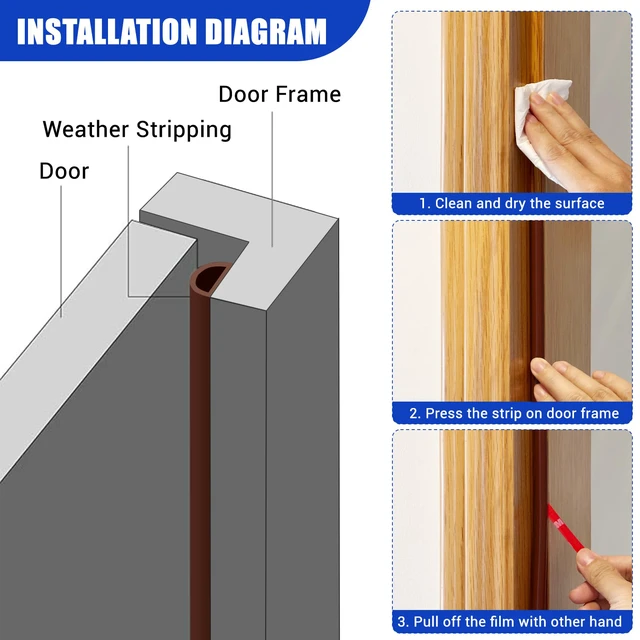 Alt view image 3 of 7 - Weather Stripping Door Seal Self Adhesive Weather Strip Silicone D Shaped Door Seal Strip for Door Frame/Window Seal, 20Ft, Brown (9/16" W × 15/32" T)