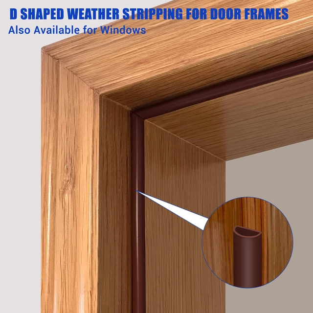 Alt view image 4 of 7 - Weather Stripping Door Seal Self Adhesive Weather Strip Silicone D Shaped Door Seal Strip for Door Frame/Window Seal, 20Ft, Brown (9/16" W × 15/32" T)