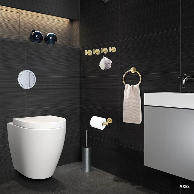 Alt view image 2 of 7 - Brushed Gold Bathroom Hardware Set, Gold Toilet Paper Holder Towel Ring and 4 Robe Hooks Hand Towel Holder Bathroom Accessories Kit Wall Mount Stainless Steel, 6 Pieces