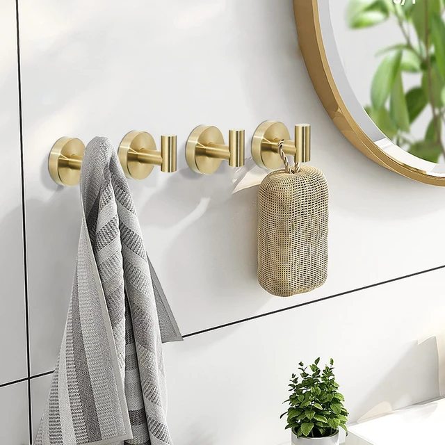 Alt view image 3 of 7 - Brushed Gold Bathroom Hardware Set, Gold Toilet Paper Holder Towel Ring and 4 Robe Hooks Hand Towel Holder Bathroom Accessories Kit Wall Mount Stainless Steel, 6 Pieces