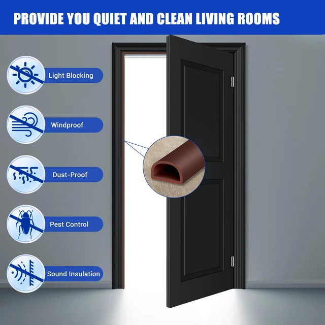 Alt view image 7 of 7 - Weather Stripping Door Seal Self Adhesive Weather Strip Silicone D Shaped Door Seal Strip for Door Frame/Window Seal, 20Ft, Brown (9/16" W × 15/32" T)