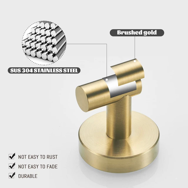 Alt view image 6 of 7 - Brushed Gold Bathroom Hardware Set, Gold Toilet Paper Holder Towel Ring and 4 Robe Hooks Hand Towel Holder Bathroom Accessories Kit Wall Mount Stainless Steel, 6 Pieces